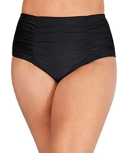 Island Escape Plus High Waist Ruched Bikini Bottoms 16w Black 770043