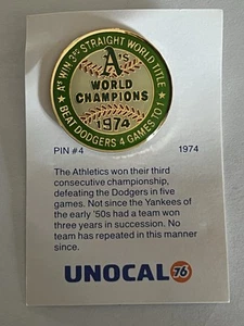 1974 A’s World Champions *Beat Dodgers 4 Games To 1* Pin Pinback - Picture 1 of 4