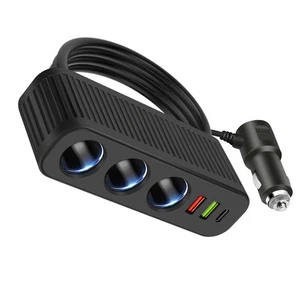 6-in-1 Vehicle Fast Charger Adapter 3*Cigarette Lighter 2*USB-A 1*USB-C Ports - Picture 1 of 16