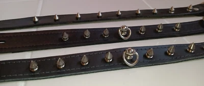 批量 3 件 黑色 真皮革 带钉项圈 项圈 带金属钉 - 17、18 和 20 — 第 1/3 张图片