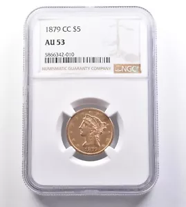 1879-CC $5 Liberty Head Gold Half Eagle AU53 NGC PQ *6224 - Picture 1 of 3