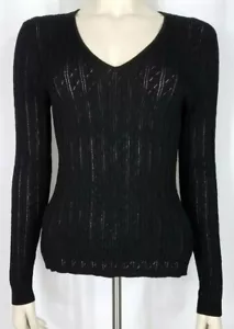 NWT Ann Taylor black sheer see through lightweight sweater knit top ladies Large - Picture 1 of 7