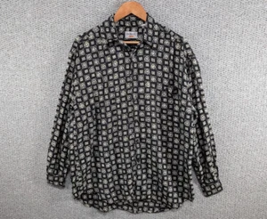 Domani Uomo Vintage Men's Black Geometric Print Designer Rayon Button Shirt L - Picture 1 of 9