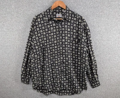 Domani Uomo Vintage Men's Black Geometric Print Designer Rayon Button Shirt L - Image 1 of 4