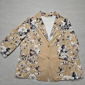 Isaac Mizrahi Live 2X Blazer Jacket Large Floral Print Beige  Tan Soft - Picture 1 of 8