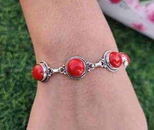 Red Coral Bracelets Coral Gemstone Bracelets Designer Adjustable Bracelets - Picture 1 of 3