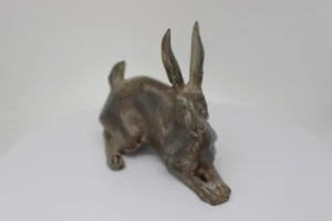 Statue Rabbit Hare Wildlife Art Deco Style Art Nouveau Style Bronze Signed Sculp - Picture 1 of 12