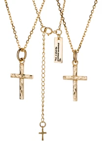 Women's 14K Solid Yellow Gold Hammered Cross Necklace - 1 John 2:25 - Picture 1 of 3