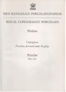 Royal Copenhagen Porcelain Pricelist May 1973 Den Kongelige Porcelainsfabrik Vtg - Picture 1 of 1