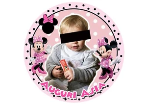 Cialda MINNIE ROSA con FOTO e NOME Decorazione Torta Ostia o Zucchero - Imagen 1 de 1