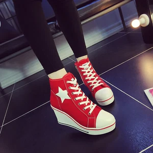 Canvas shoes Comfy Wedge heels Sporty Sneakers Ankle Boots Lace Up Women 35-43 - Picture 1 of 57