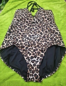Time And True Badeanzug Einteiler Leopardenmuster Größe 1X (16-18) braun/schwarz Anzug - Bild 1 von 9
