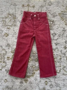 Vintage Sears Perma Prest Western Red Pants Jeans W/ Bronc Rider Button 6 Slim - Picture 1 of 10