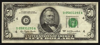 1977  $50  CLEVELAND FRN  D/A BLOCK   S/N D05831293A  CRISP CONDITION  U GRADE - Image 1 of 2