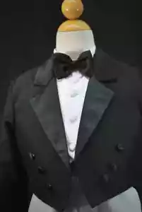 Giacca formale coda nera bambino bambino pantaloni grigi gilet bianco abito formale S-7 - Foto 1 di 4
