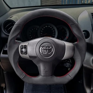 For TOYOTA RAV4 2006-2012 Black Genuine leather steering wheel RED stitch-SPORTS - Foto 1 di 3