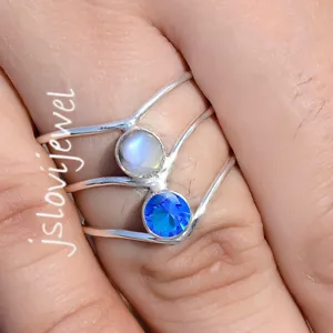 Anillo de belleza joyería de plata esterlina 925 piedras preciosas de piedra lunar y arco iris de tanzanita - Imagen 1 de 6
