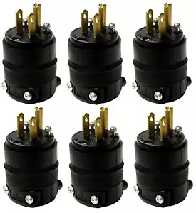 515PR 6 Pack Rubber Back 3Wire 2 Pole Straight Blade Ground Plug - Picture 1 of 2