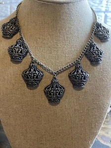 Chunky Vintage Crown Charm Statement Necklace - Picture 1 of 4