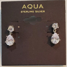 Aqua .925 Sterling Silver Cubic Zirconia Post Drop Earrings $55 New