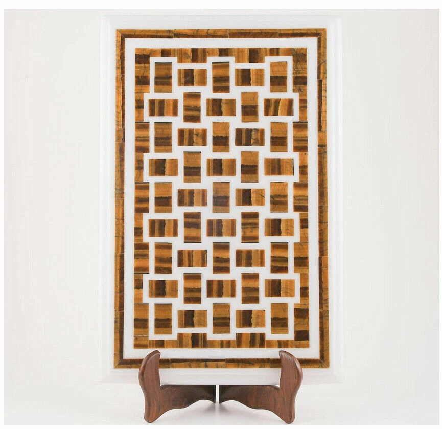 18" x 12" Marble Corner Table Top Pietra dura​ Handmade Lapis Inlay Home Decor - Image 1 of 1