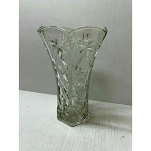 Elegante Glasvase klares Muster gepresste Blume Jakobsmuschel oberer Rand 10" x 7" - Bild 1 von 6