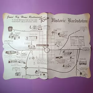 Tovaglietta Jones' Home Restaurant vintage anni 70 Bardstown Kentucky tour mappa - Foto 1 di 2