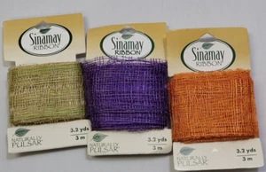Nastro Sinamay 3,2 iarde 3 carte arancione viola verde nuovo fibre di abaca - Foto 1 di 7