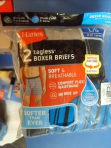 2 PR. MEN'S HANES TAGLESS COTTON KNIT BOXER BRIEF~SIZE L~NIP~BLUE STRIPE & GRAY - Picture 1 of 3