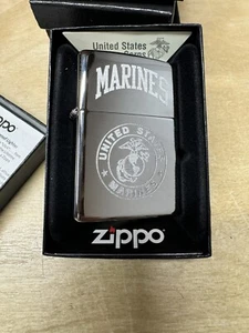 Zippo US Marines Logo on Chrome Silver Lighter - 250 - New - Picture 1 of 5