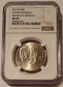 2013 D 5-Star Generals Commemorative Half Dollar Arnold & Bradley MS69 NGC - Picture 1 of 4