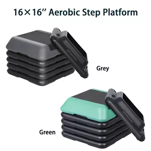 Adjustable Aerobic Step Platform Non-slip with 4 Risers Home Gym Grey/Green - Picture 1 of 21