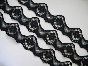 2 meter Elegante Spitze nicht elastisch Breit Borte Schwarz 4,4cm - Picture 1 of 3