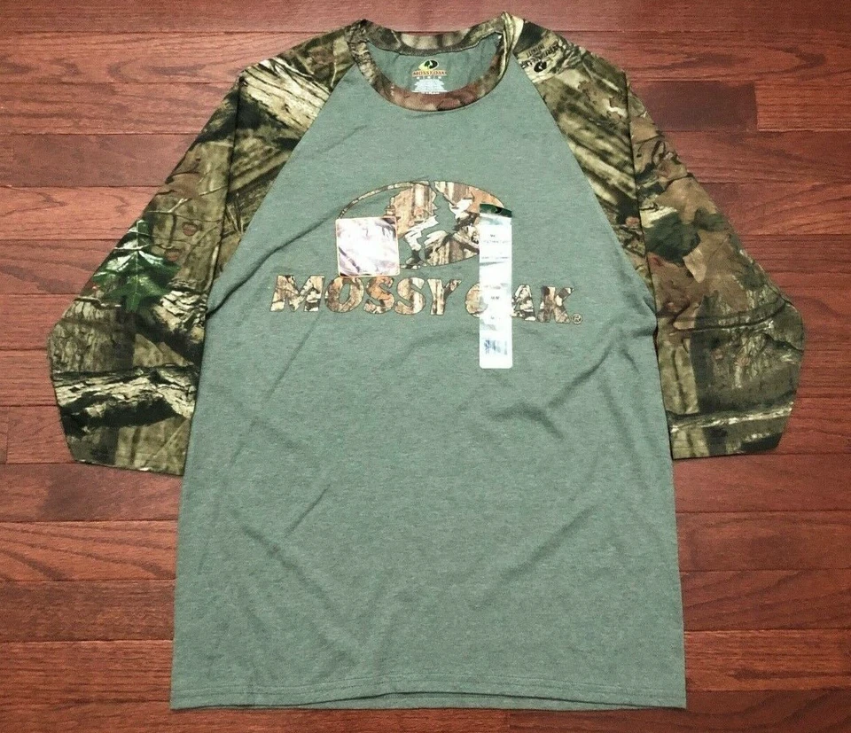 Official Mossy Oak Camouflage Raglan T Shirt Mens Medium Green Camo