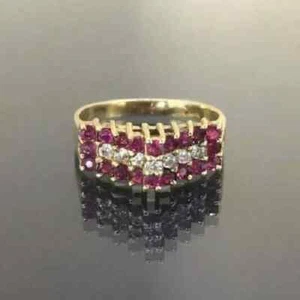 1.50Ct Lab Created Red Ruby & Diamond Engagement Ring 14k Yellow Gold Plated - Picture 1 of 4
