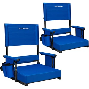 Height Adjustable High Back Stadium Seats 2 Pack Portable Bleacher Chairs Blue - Picture 1 of 7