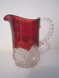 ANTIQUE RUBY FLASH SMALL PITCHER Creamer 4” Heavy ~ Dayton, IOWA - Picture 1 of 5