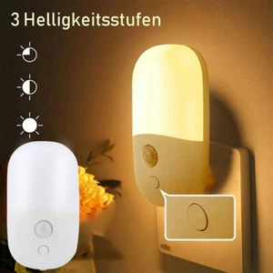 LED Nachtlicht Steckdose Bewegungsmelder Warmweiß Flur Treppe Lamp Dimmbare - Bild 1 von 14