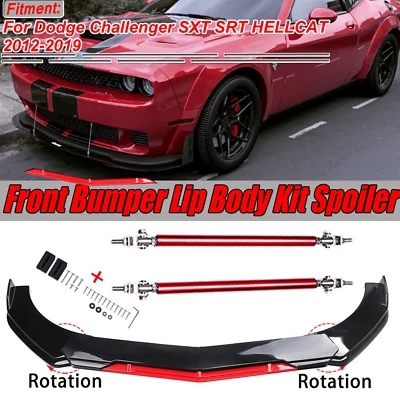 For Dodge Challenger Front Bumper Red Lip Splitter Spoiler Black+Red Body Kit - Image 1 of 4