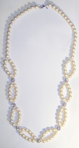 OFF WHITE COLLANA vintage GERARD YOSCA bianco crema 9 mm PERLA SIMULATA cristallo 34"