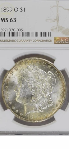 1899 O Morgan Silver Dollar NGC MS 63 Toning On Edge Brown Label Cover