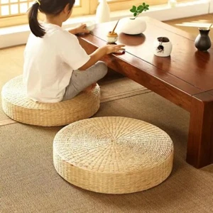 Handmade Padded Knitted Straw Flat Seat Cushion Woven Tatami Floor Cushion - Picture 1 of 4