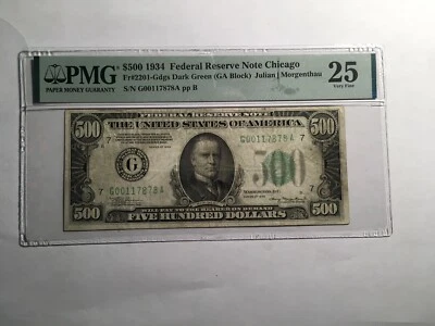 500.00 1934 Federal Reserve Note PMG 25 Vf Pin Holes - Image 1 of 2