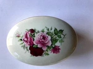 VINTAGE GROSSE BEDECKTE SCHMUCKDOSE / BOX -- BLUMEN ROSA & ROTE ROSEN -- FORMALITÄTEN - Bild 1 von 5