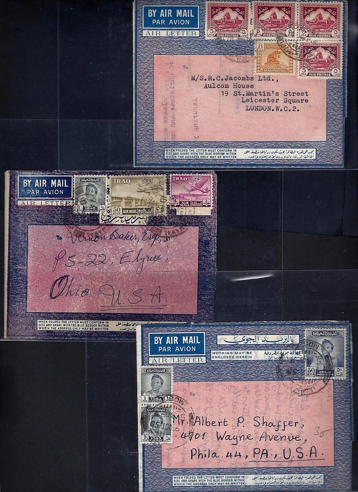 IRAK 1940S 48 TRES AEROGRAMAS FRANQUEADO BOY KING EMITE CORREOS AÉREOS E IMÁGENES DIF Foto 1 de 2