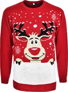 Nuevo Unisex Reno Novedad Navidad Cálido Jumper Suéter Top en Negro/Rojo S-XXL - Imagen 1 de 2
