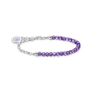 THOMAS SABO Silver Member Charm Bracelet with Violet Imitation Amethyst Beads - Picture 1 of 2