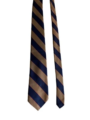 Vintage Tonio Firenze Mens Necktie Blue Tan Repp Stripe University Dad Gift - Image 1 of 4
