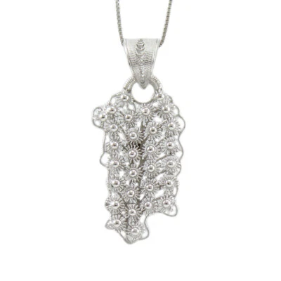 Girocollo donna pendente sardegna filigrana sarda argento a nido d'ape rodiato - Immagine 1 di 2