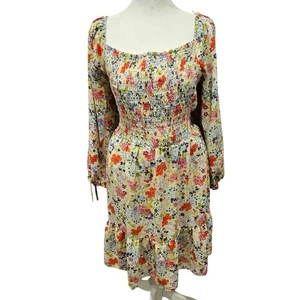 Lauren conrad xxl square next mocked tiered lined floral boho dress puff sleeve - Picture 1 of 9